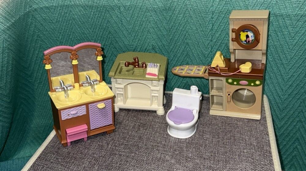Fisher Price Loving Family Laundry Center Washer Dryer Iron Set & Bathroom
